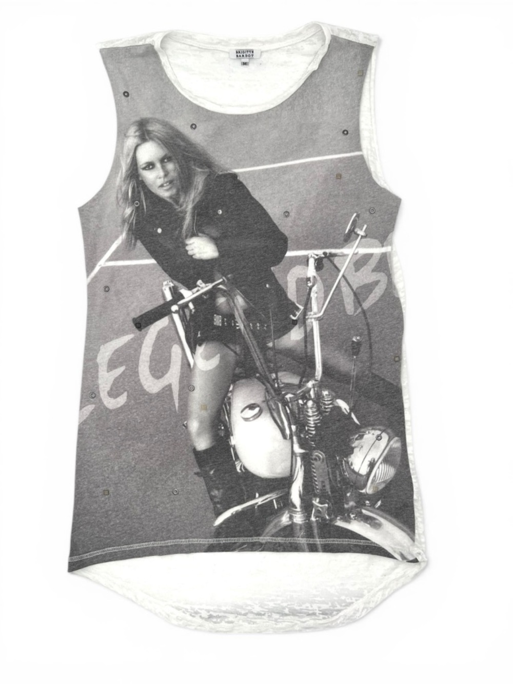 Brigitte Bardot Paris Studded Graphic Burnout Tank Top Y2K High Low Hem Medium